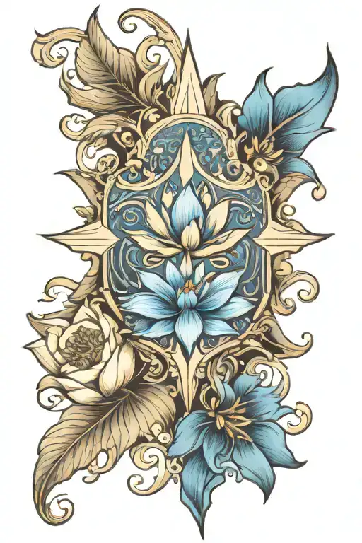 Cross With Blue Lotus Flower In The Center Surrounded