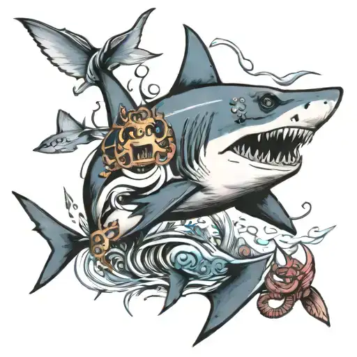 Under Water Sharks And Board Walk