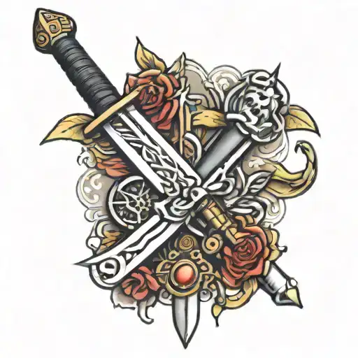 Sword With Dog Tags Around It