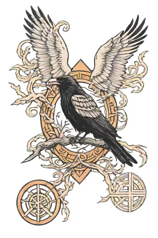 Death Skill With Raven And Nordic Runes