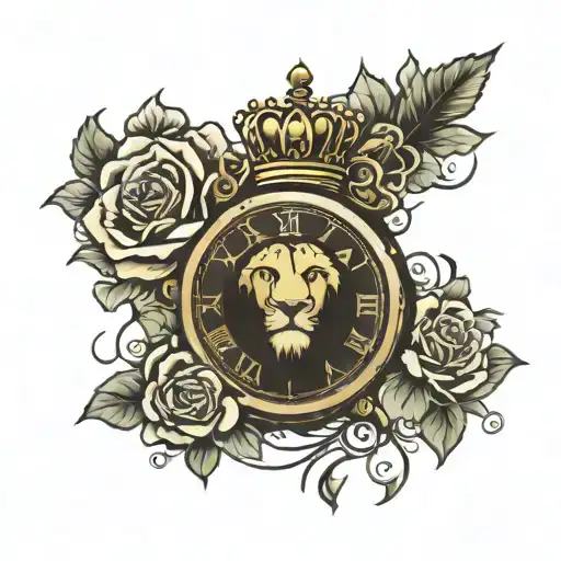 100 Dollar Bill Rose Old Clock And Lion With A Crown