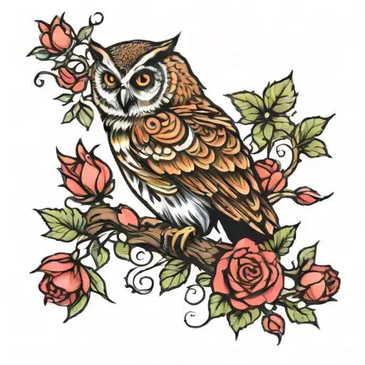 Owl And Roses