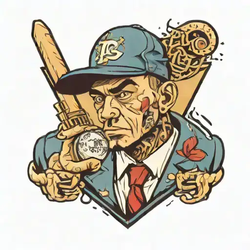 Cartoon Wearing Baseball Hat And Suit Surrounded By City