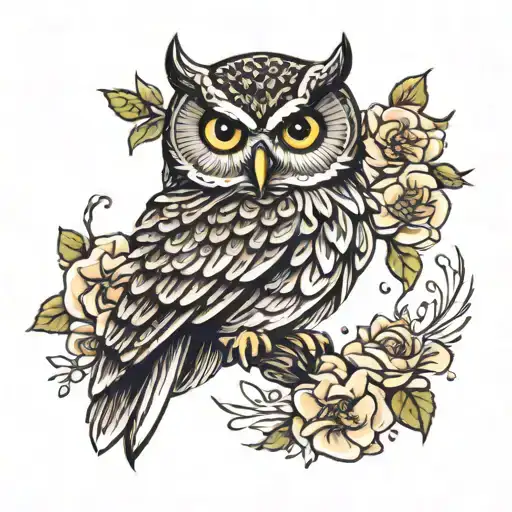 Owl And Flowers Blooming