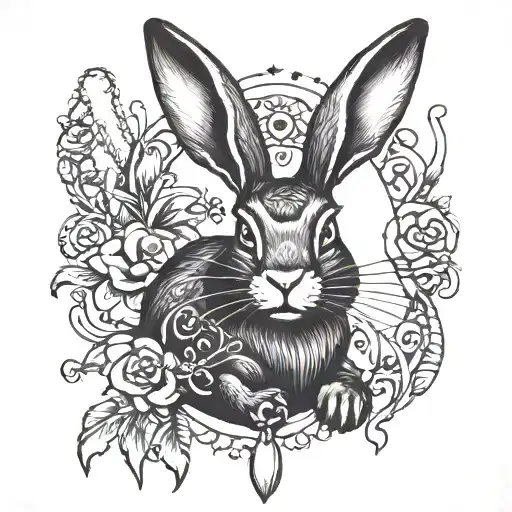 Black Rabbit With Rabbit Foot Necklace