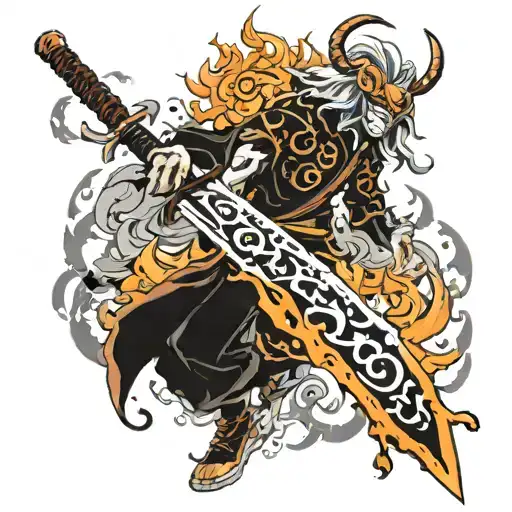Demon Slayer Rengoku Sword Surrounded With Fire Flames