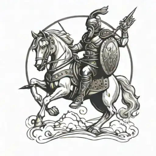 Centaur With Gladiator Helmet With Arrow Facing Backwards