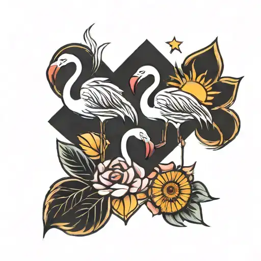 Flamingo And Sun And Heart