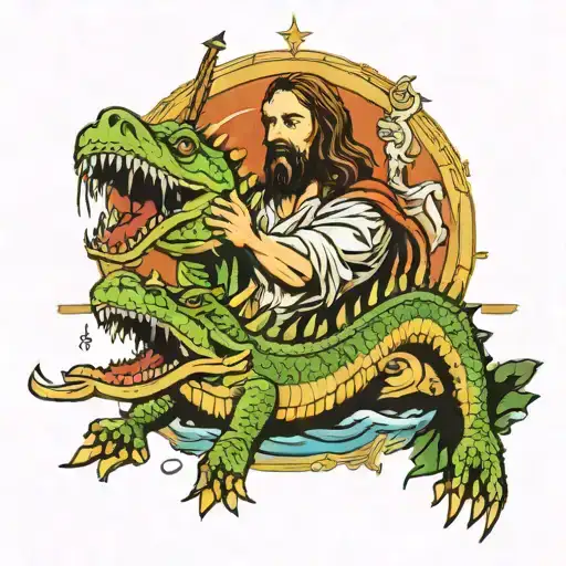 Jesus Fighting With Crocodile