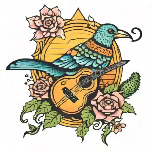 Bird Music Water Sun Setting Cactus