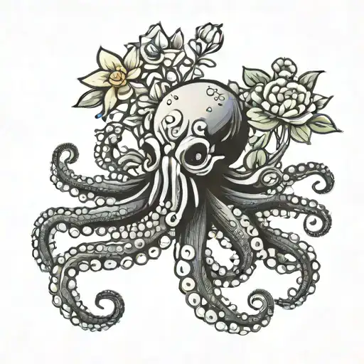 Octopus With Basket Of Flowers