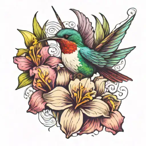 Hummingbird With Iris Flower