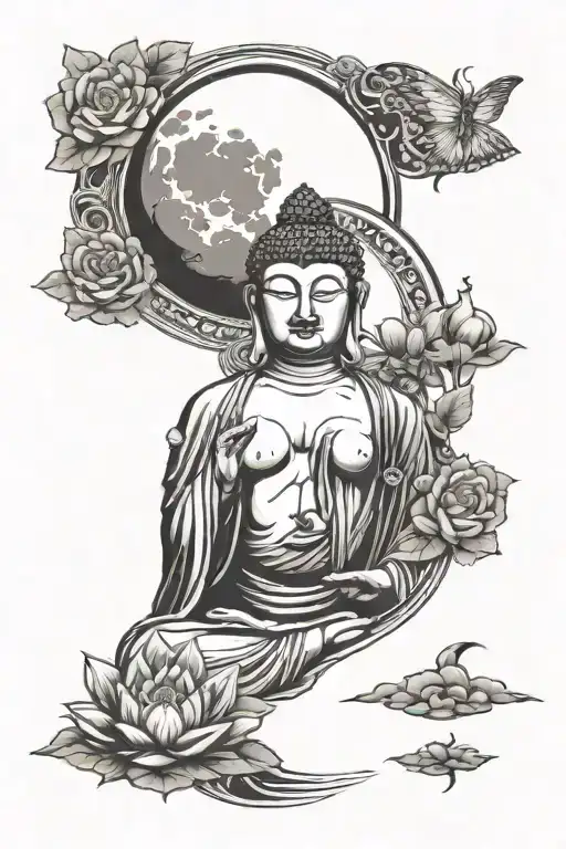 Buddha With Moon And Direction Representing 7 Nature