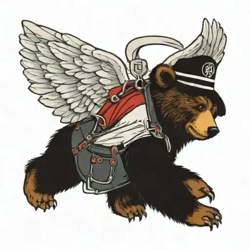 Bear Wearing Conductor Overalls With Angel Wings