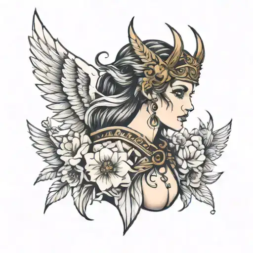 Valkyrie Warrior Woman Floral