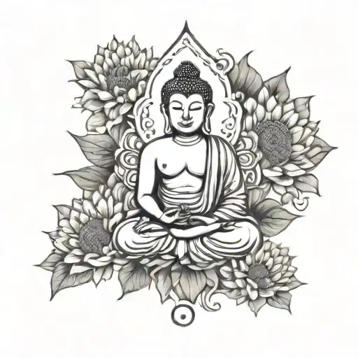 Buddha Holding 3 Sunflowers