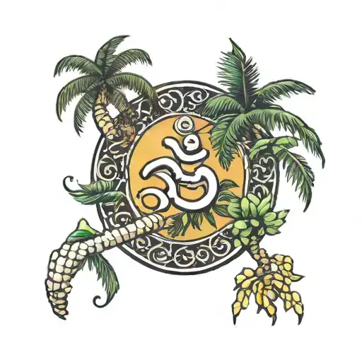 Palm Tree And Om Symbol Intertwined