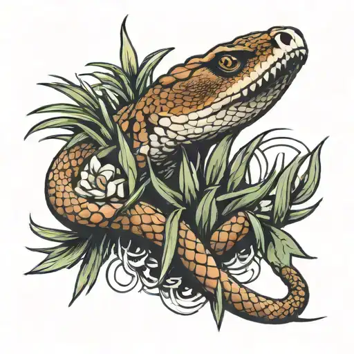 Rattlesnake Head And Yucca Plant Intertwined