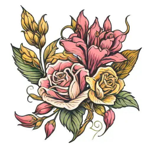 Rose Gladiolus Daisy Marigold Flowers Intertwined Representing