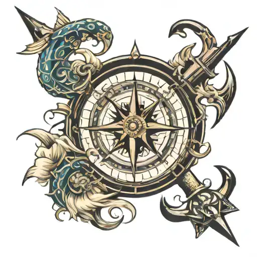 Compass Anchor Sea Wave Pattern