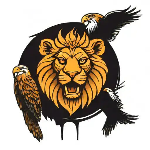 Three Lions With Eagle Perched On Top