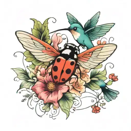 Ladybug And Hummingbird Scenery