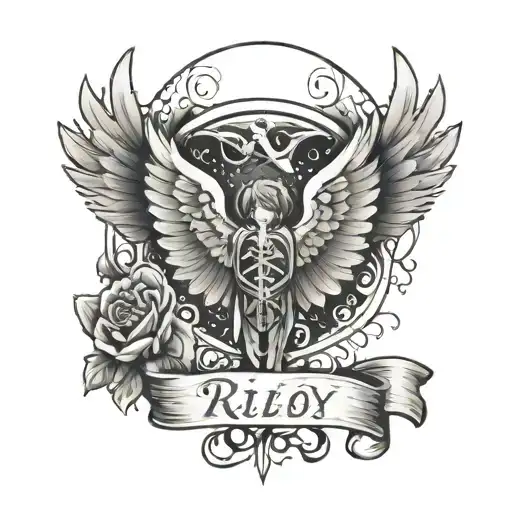 Tattoo Representing My Son Riley Who Died From A Fentanyl Overdose- Solid Of An Angel In The Sky