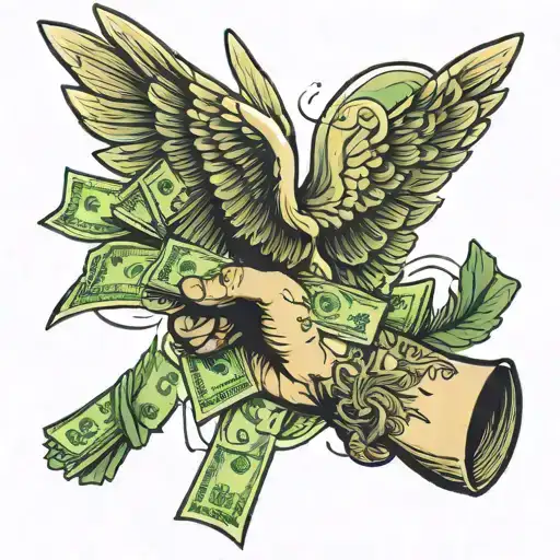 Money Wings Flying And A Hand Holding Money