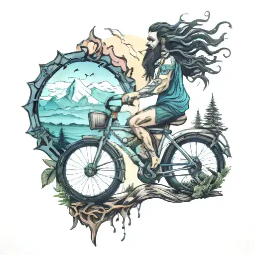 Bike And Man And Forest And Mountain And Sea And Lord Shiva
