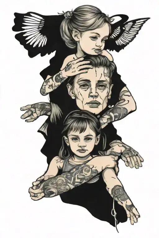 Young Daughter On Fathers Shoulders With Another Daughter Holding His Hand