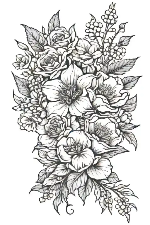 Birth Flower Bouquet Fine Line