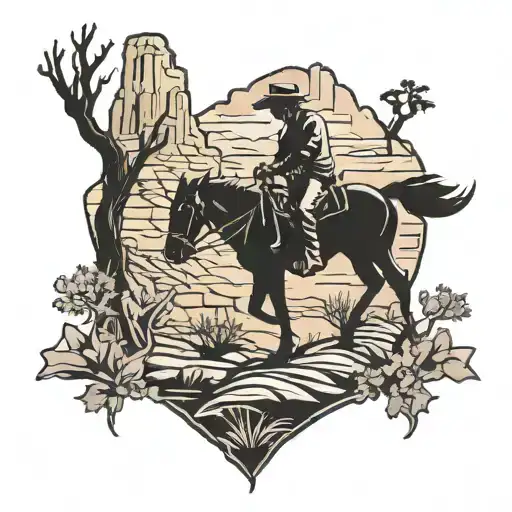 Cowboy Silhouette In Canyon With Sage