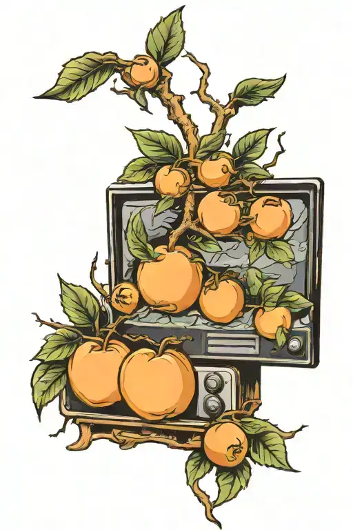 Blown Up Tv Screen With Peach Tree Growing Out Of It