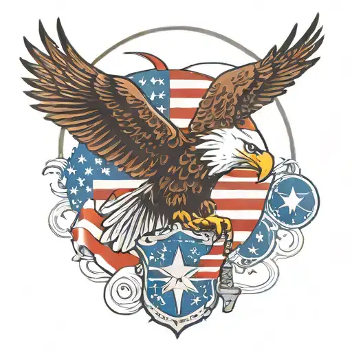 Eagle Holding Ameican Flag With Dog Tags