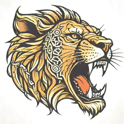 Lion Face Tattoo Featuring Football