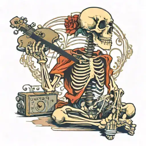 Skeleton Sitting Listening To Music