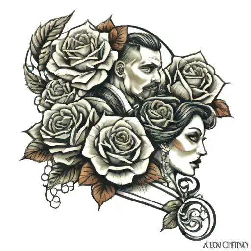 Family With Roses And Card