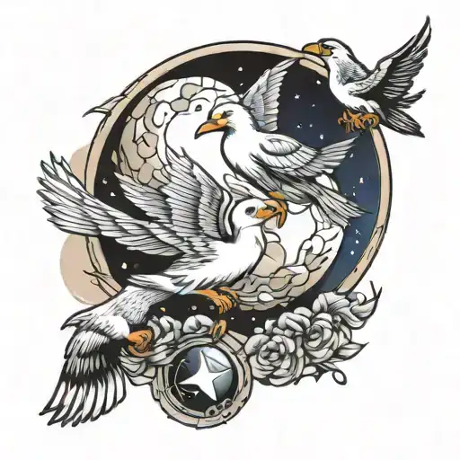 Two Albatross And Space Surrounded