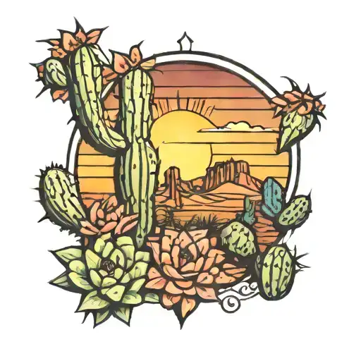 Arizona Sunset With Cactus