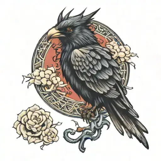 Japanese Oriental Style Tattoo Featuring Crows And Dragon Sleeve