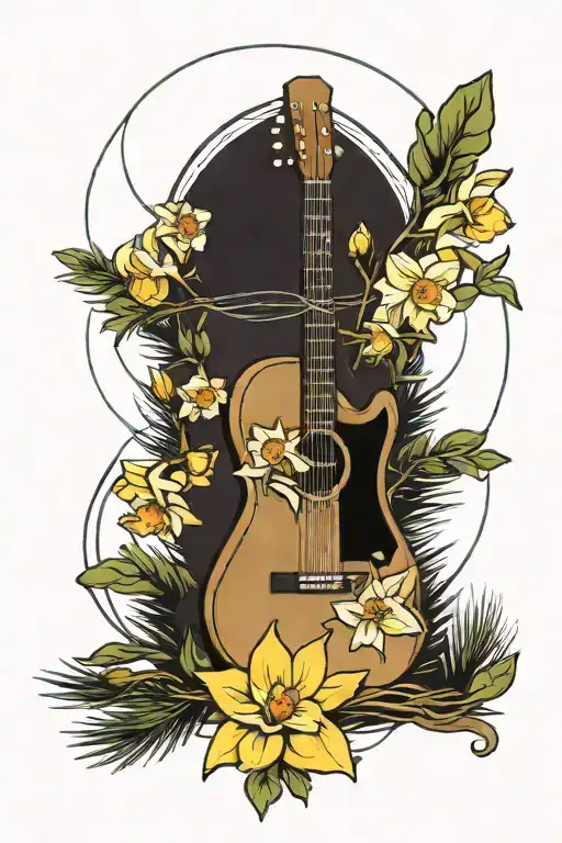 Guitar Strings Pine Trees Daffodils