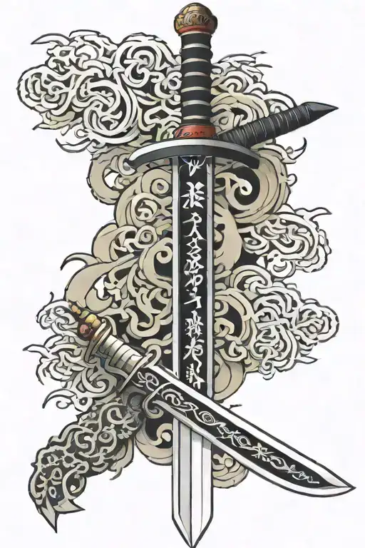 Japanese Sword With Japanese Letters Engraved In The Blade
