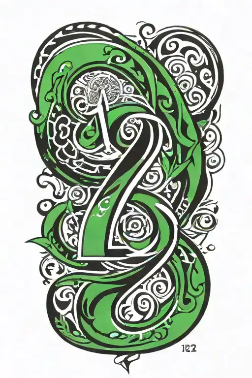 Number 12 And Inside The Number A Tribal Style In Black And Green