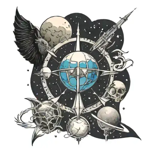 Sonder Tatto Design Incorporating Elements Of Outer Space