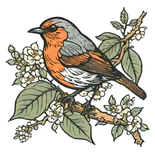 Robin Bird On A Small Branch