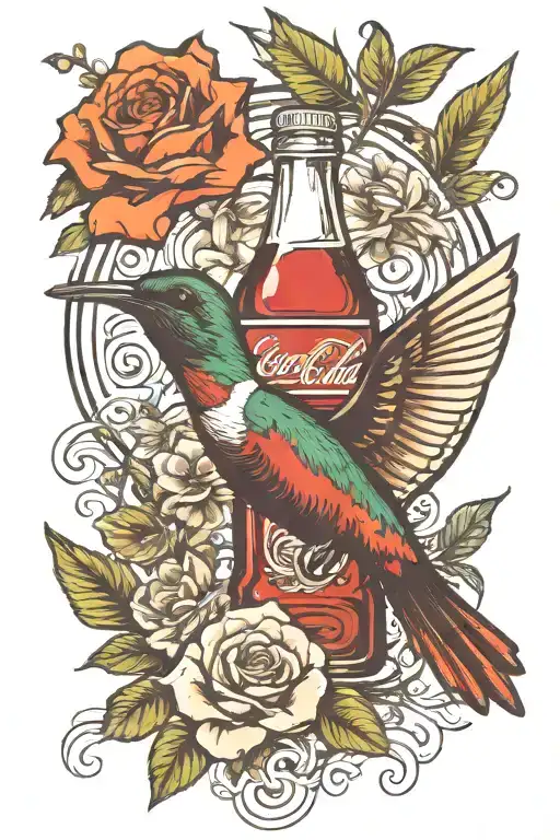 Coca-cola Bottle And Hummingbird Drinking