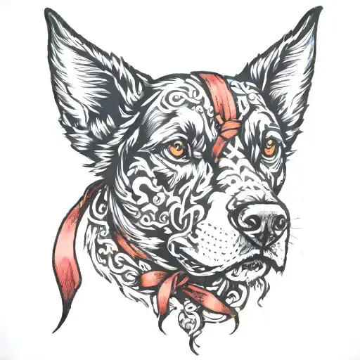 Black Dog Red Ribbon Wrapped