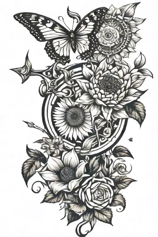 Sagittarius Sign Incorporate With Sunflowers And Butterflies