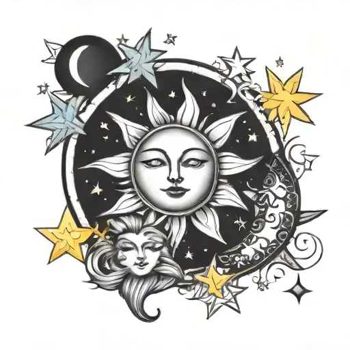 Sun And Moon Surrounded By Stars