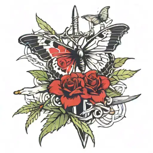 A Manly Tattoo Of A Crown Of Thorns A Sword And A Butterfly Combined
